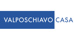 Logo di Valposchiavo Casa, con testo bianco su sfondo blu.